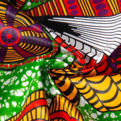 Tissu Wax africain n°912 sur fond Vert - Par 10 cm