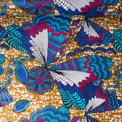 Tissu Wax africain n°913 sur fond Bleu - Par 10 cm