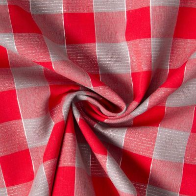 Tissu Coton Tartan Ecossais rouge Lurex sur fond Gris - Par 10 cm