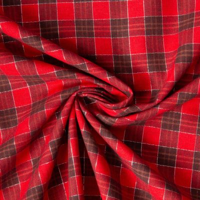 Tissu Coton Tartan Ecossais Lurex sur fond Rouge - Par 10 cm