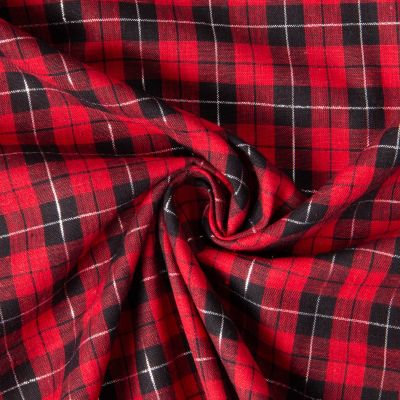 Tissu Coton Tartan Ecossais Noir Lurex sur fond Rouge - Par 10 cm