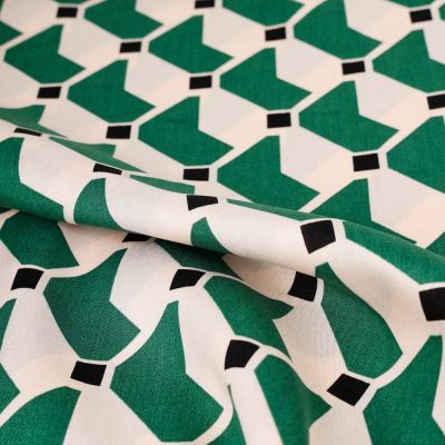 Coupon Tissu Viscose imprimé Graphic vert sur fond Blanc cassé - Coupon de 90 cm