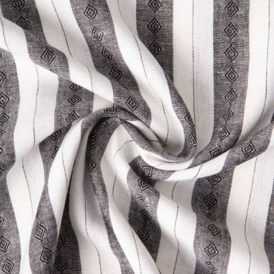 Tissu Lin Viscose Louis rayures Noir sur fond Blanc cassé - Par 10 cm