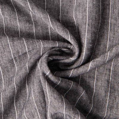 Tissu Polyviscose Lin lavé Clémence fines rayures Blanc sur fond Gris anthracite chiné - Par 10 cm