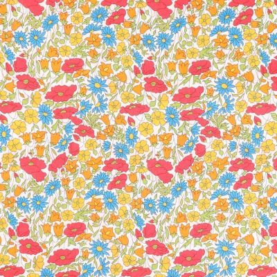 Coupon Tissu Liberty of London Poppy Daisy Fuchsia, bleu, orange et jaune - Coupon de 30 cm