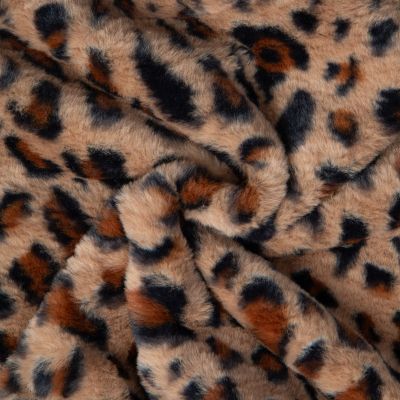 Tissu Fausse fourrure Gina léopard sur fond Beige sable - Par 10 cm
