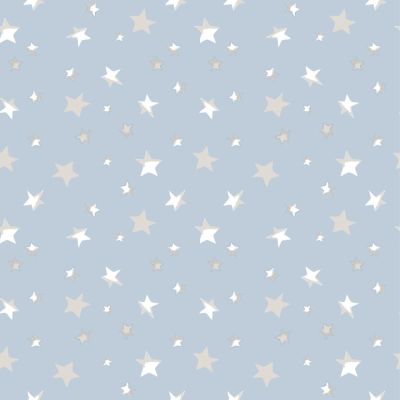 Tissu Jersey Coton imprimé beiges et blanches sur fond Bleu - Par 10 cm