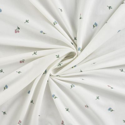 Tissus Jersey Coton imprimé Fleurs Lilou sur fond Blanc cassé - Par 10 cm