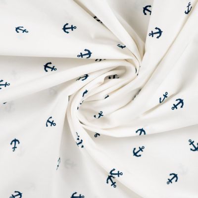 Tissu Coton imprimé Ancres bleues sur fond Blanc cassé - Par 10 cm