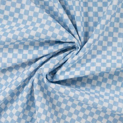 Tissu Seersucker Coton digital Carreaux Bleu sur fond Blanc - Par 10 cm