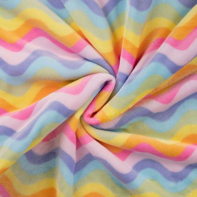 Tissu Doudou imprimé Vague arc-en-ciel sur fond Multicolore - Par 10 cm