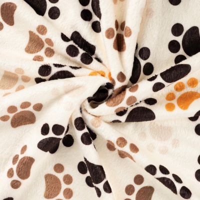 Tissu Doudou imprimé Pattes d’animaux sur fond Ecru - Par 10 cm