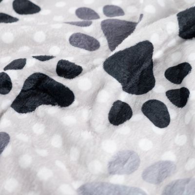 Tissu Doudou imprimé Pattes d’animaux sur fond Gris clair - Par 10 cm