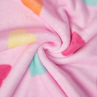 Tissu Doudou imprimé Coeurs multi sur fond Rose bébé - Par 10 cm