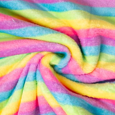 Tissu Doudou imprimé Rayures arc-en-ciel sur fond Multicolore - Par 10 cm