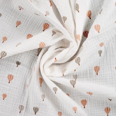 Tissu Double gaze de Coton Montgolfières sur fond Blanc cassé - Par 10 cm