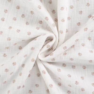 Tissu Double gaze de Coton Pattes de chien sur fond Blanc cassé - Par 10 cm