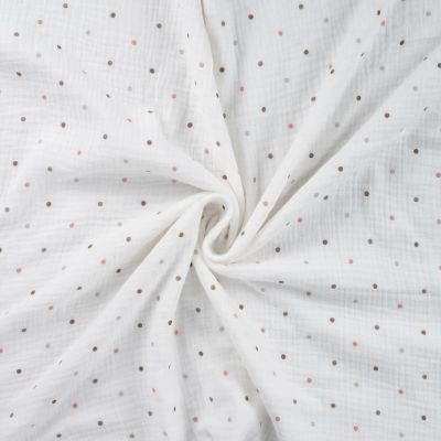 Tissu Double gaze de Coton Petits pois gris et marrons sur fond Blanc - Par 10 cm