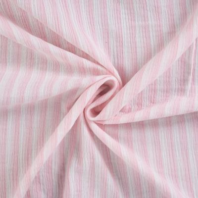Tissu Double gaze de Coton Double face Rayures Rose clair sur fond Blanc - Par 10 cm