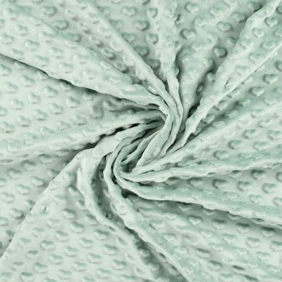 Tissu Minky Ultra doux Coeurs uni coeurs sur fond Vert d&#039;eau - Par 10 cm