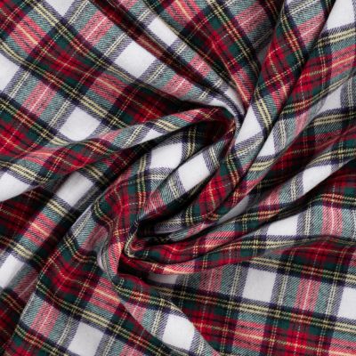 Tissu Flanelle de Coton Tartan Rouge et Vert sur fond Blanc - Par 10 cm