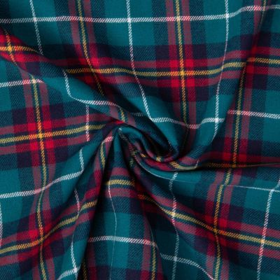Tissu Flanelle de Coton Cole carreaux Rouge et Bleu Marine sur fond Bleu denim - Par 10 cm
