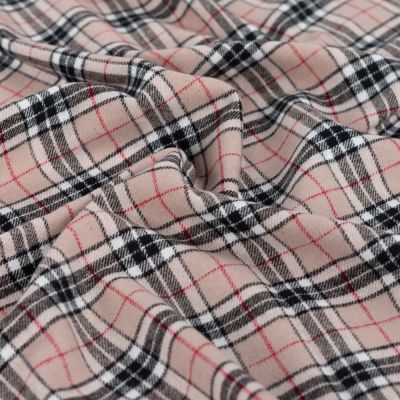 Tissu Flanelle de Coton Liam Tartan Noir et Blanc sur fond Beige sable - Par 10 cm