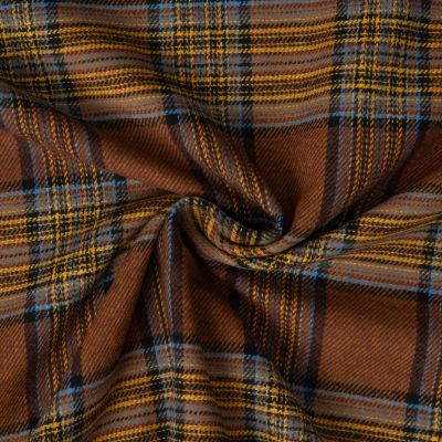 Tissu Flanelle de Coton Kyle carreaux Jaune et Bleu sur fond Brun - Par 10 cm