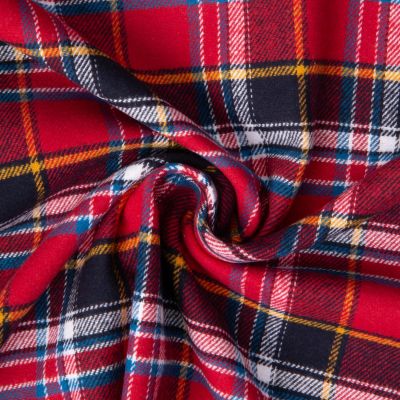 Tissu Flanelle de Coton Sam carreaux Bleu et Noir sur fond Rouge - Par 10 cm