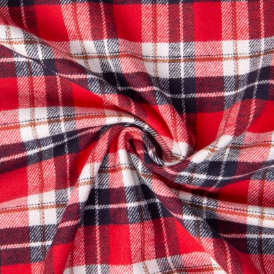 Tissu Flanelle de Coton Dean carreaux Noir et Blanc sur fond Rouge - Par 10 cm