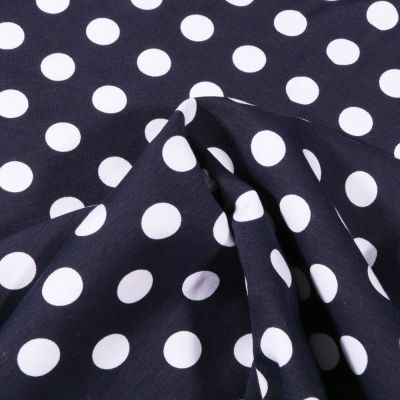 Coupon Tissu Jersey Coton Pois blancs 1.5 cm sur fond Bleu marine - Coupon de 70 cm