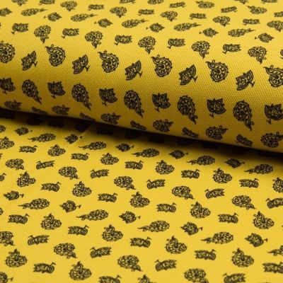 Coupon Tissu Jersey Piqué de coton spécial Polo Kashmir Noir sur fond Jaune - Coupon de 110 cm