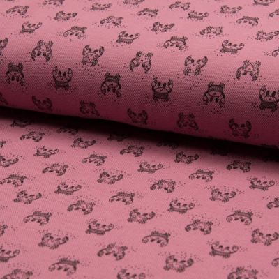 Tissu Jersey Piqué de coton spécial Polo Crabes Noir sur fond Vieux rose - Par 10 cm