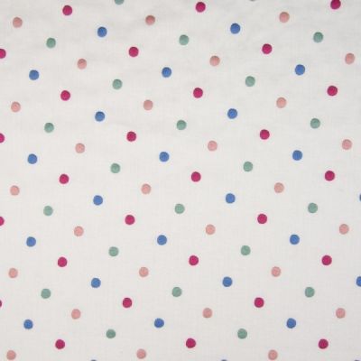 Voile de coton brodé Pois rose vert et bleu sur fond Blanc - Par 10 cm