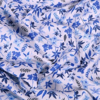 Tissu Popeline de coton Sweet Flower Stella sur fond Blanc - Par 10 cm
