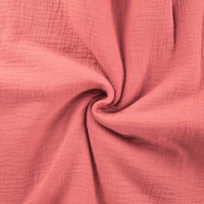 Tissu Double gaze de coton uni Rose corail - Par 10 cm