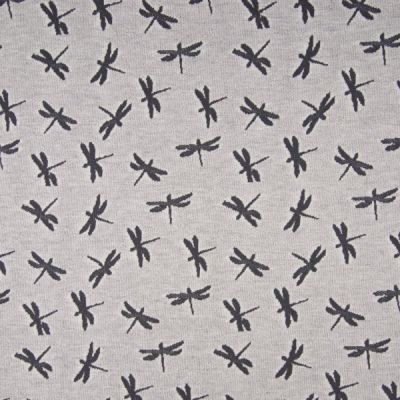 Tissu Jersey Jacquard  Libellules grise sur fond Gris clair chiné - Par 10 cm