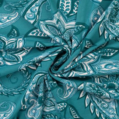 Coupon Tissu Jersey Viscose Kasmira Floral  Bohème sur fond Vert canard - Coupon de 200 cm