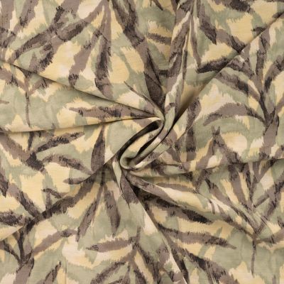 Tissu Viscose texturé Feuillage abstrait sur fond Vert kaki - Par 10 cm