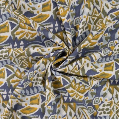 Tissu Viscose extensible Ethnique végétal sur fond Parme - Par 10 cm