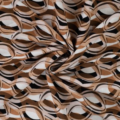 Tissu Viscose extensible Maillons stylisés sur fond Camel - Par 10 cm