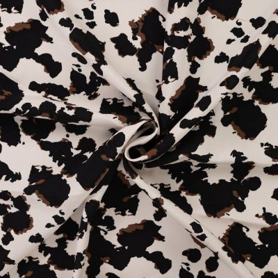 Tissu Viscose imprimé Taches noires et chocolats sur fond Ecru - Par 10 cm