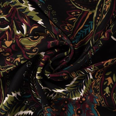 Tissu Viscose twill paisley Vert sur fond Noir - Par 10 cm