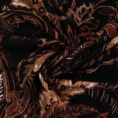 Tissu Viscose twill paisley Taupe sur fond Noir - Par 10 cm