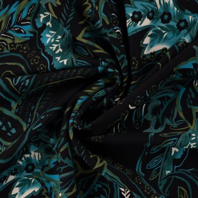 Tissu Viscose twill paisley Bleu sur fond Noir - Par 10 cm