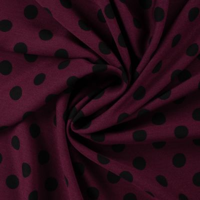 Tissu Viscose twill pois Noir sur fond Lie de vin - Par 10 cm