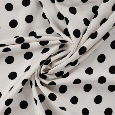 Tissu Viscose twill pois Noir sur fond Blanc cassé - Par 10 cm