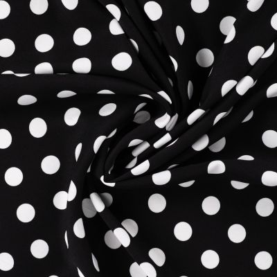 Tissu Viscose twill pois Blanc sur fond Noir - Par 10 cm
