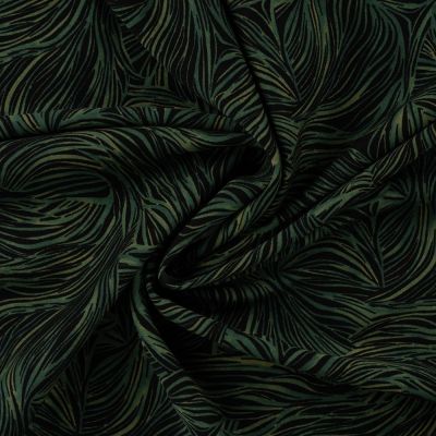 Tissu Viscose twill feuillage graphique Vert sur fond Noir - Par 10 cm