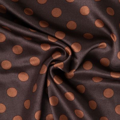 Tissu Viscose Satiné imprimé pois Brun sur fond Marron chocolat - Par 10 cm